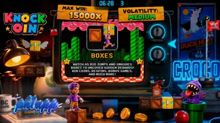 Tampilan visual retro slot KNOCKOIN dengan karakter Rio