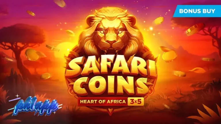 Pemandangan savana Afrika yang indah dalam permainan slot Safari Coins.